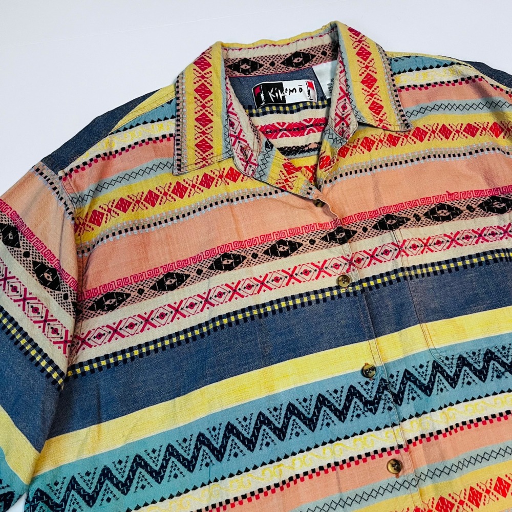 KIKOMO Button Down‎ Shirt 22W Tribal Boho Print Cotton Embroidered - Picture 3 of 7